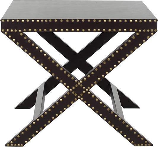 SAFAVIEH Home Collection Jeanine Charcoal X-Shape Studded Nailhead Trim Side End Accent Table