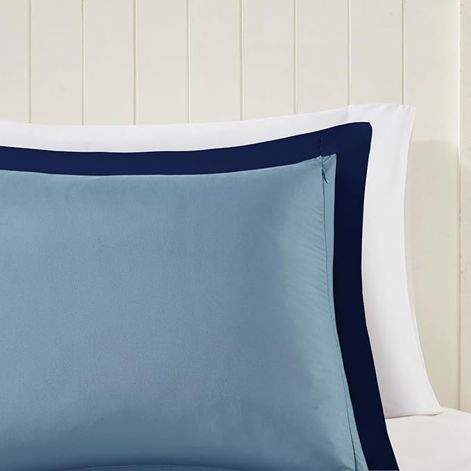 Madison Park Comforter Set, Reversible Down Alternative All Season Microfiber Bedding, 3M Scotchgard Stain Release, King Dorm Comforter, Navy/Light Blue