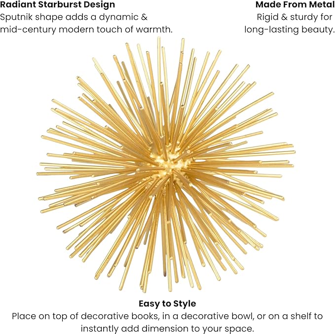 Torre & Tagus Spike Ball Gold Sphere Decor, Mid Century Modern Metal Gold Starburst for Home Decor On Shelf, Coffee Table, Wedding or Handmade Gift (4")