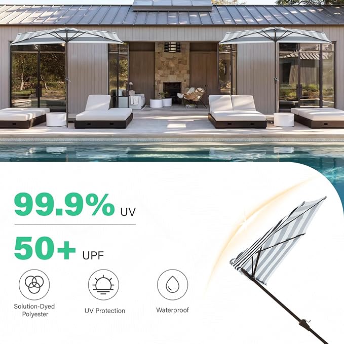 JEAREY 9ft Half Umbrella Outdoor Patio Umbrella Market Umbrellas with Crank, 1/2 Round Wall Umbrella 5 Sturdy Ribs UV Protection for Pool Garden Balcony Deck, Black & White Strip