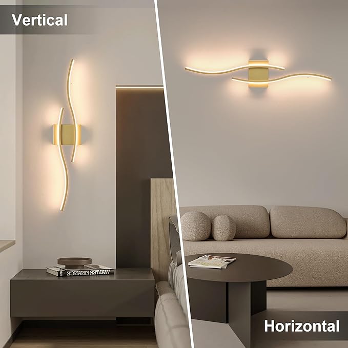 Battery Operated Wall Sconces Set of Two with Remote Control, Dimmable/3 Colors/Night-Light/Timer/Memory, Gold Modern Wireless LED Sconce for Living Room, Hallway, Bedroom, 27.5 Inch (2 Pack)