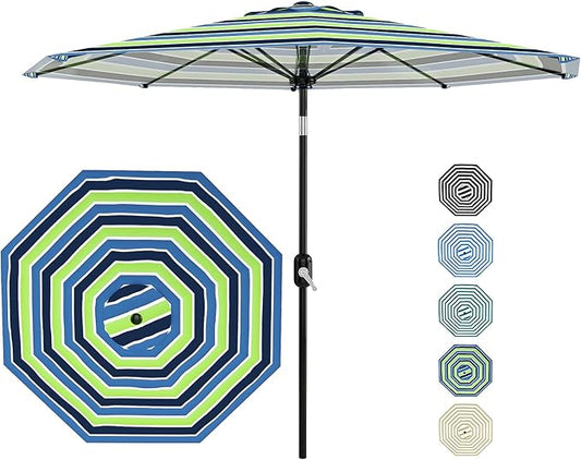 Garvee 10FT Patio Umbrella - Outdoor Table Umbrella with Crank Lift & Push Button Tilt - Market Umbrella 8 Sturdy Ribs UV Protection for Pool, Deck, Yard, Garden