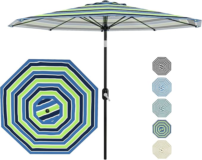 Garvee 9FT Patio Umbrella - Outdoor Table Umbrella with Crank Lift & Push Button Tilt - Market Umbrella 8 Sturdy Ribs UV Protection for Pool, Deck, Yard, Garden