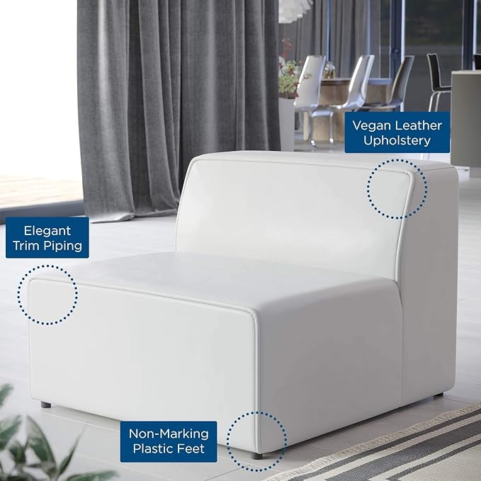 Modway Mingle Vegan Leather Sectional Sofa Armless Chair in White