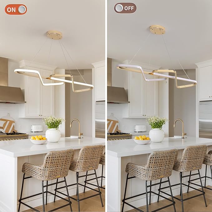33 in Dimmable Modern LED Chandeliers for Dining Room - Adjustable Height Pendant Light Fixture Over Table, Contemporary Gold Chandelier Light Fixture (Gold 33")