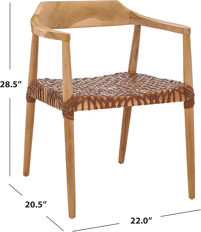 SAFAVIEH Home Collection Munro Natural Teak Wood/Light Honey Leather Woven Accent Chair (Fully Assembled)