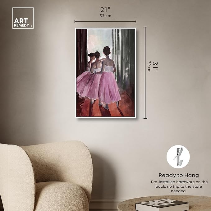 Art Remedy Little Girls Ballerinas Canvas Classic Vintage Wall Art, White Frame, 20" x 30"