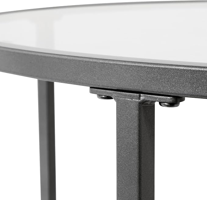 Camber Elite Metal and Glass Round Coffee Table, 28 Inches