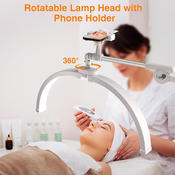 CHICLUX Lash Light for Eyelash Tech, Foldable LED Half Moon Lash Lamp with Phone Holder and Wheeled Base, Dimmable Floor Lamp for Reading, Esthetician Light for Eyelash, Tattoo
