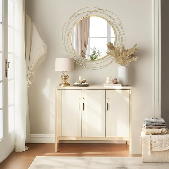 Round Wall Mirror - 26.8" Large Gold Circle Mirror for Wall with Art Decorative Durable Metal Frame, Modern Hanging Mirror for Bathroom Over Sink, Bedroom, Entryway, Vanity or Living Room