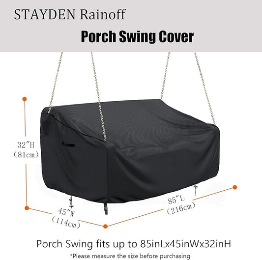 Porch Swing Cover Waterproof Outdoor Hanging Swing Cover Tear resistant All WeatherProof Patio Furniture Covers (Black, 85x45x(32-24)inch) (85x45x(32-24)inch)