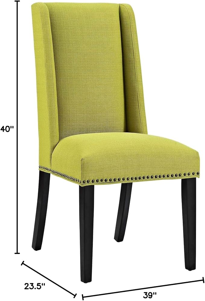 Modway Baron Modern Tall Back Wood Upholstered Fabric Parsons Two Kitchen and Dining Room Chairs with Nailhead Trim in Wheatgrass