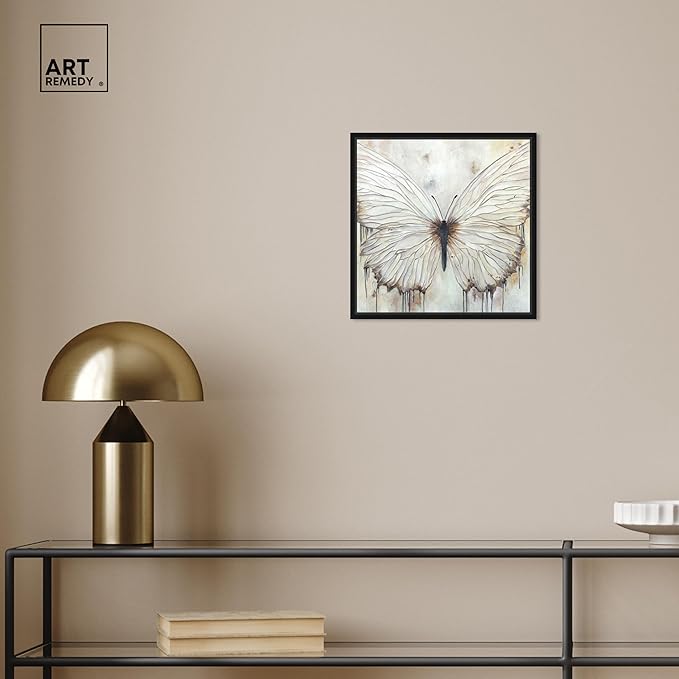 Art Remedy Neutral Beauty Chic Farmhouse Canvas Wall Art, Black Floater Frame, 12"x12"
