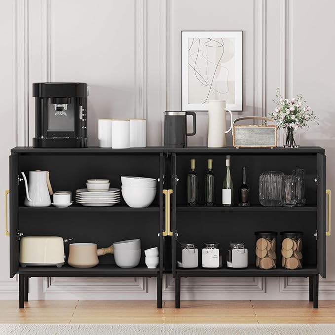 Storage Cabinet with Doors, Modern Black Accent Cabinet, Free Standing Cabinet, Wooden Buffet Sideboards for Living Room, Kitchen,Home Office