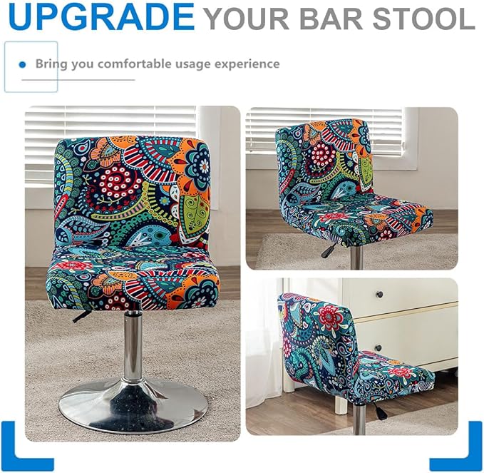 Levoberg Bar Stools Cover Set of 2 Printed Armless Swivel Barstools Slipcovers with Backs Stretch Square Counter Height Bar Stools Covers Mid Low Back Chair Cover for Kitchen Dining Room