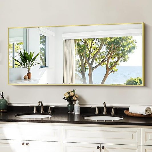 KOCUUY Gold Bathroom Mirror, 20"x48" Rectangle Bathroom Mirror for Wall, HD Tempered Glass, Anti-Rust Frame, Modern Design for Bathroom, Bedroom, Living Room, Entryway