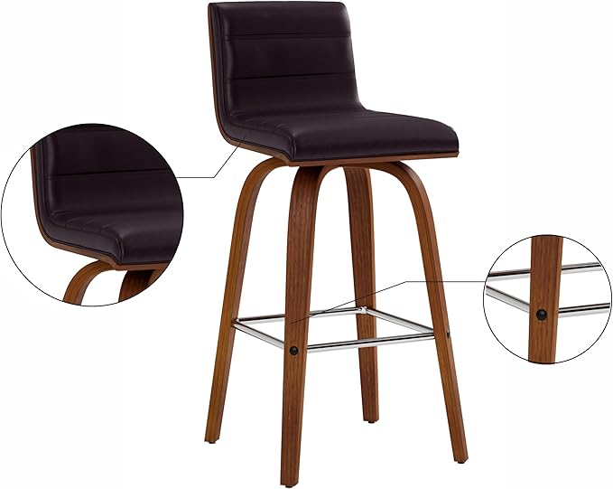 Vienna 26" Swivel Counter Stool in Walnut Wood Finish with Brown Faux Leather - Set of 4