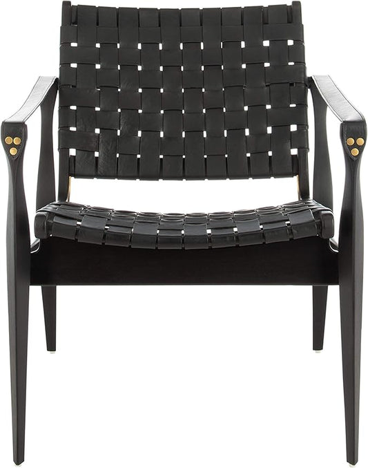 Safavieh Couture Dilan Black Woven Leather Safari Chair