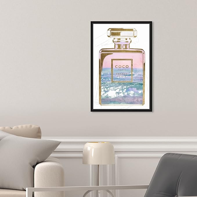 The Oliver Gal Artist Co. Fashion and Glam Wall Art Canvas Prints Blush Ocean Spray Perfume Home Décor, 10" x 15", Black Floating Frame
