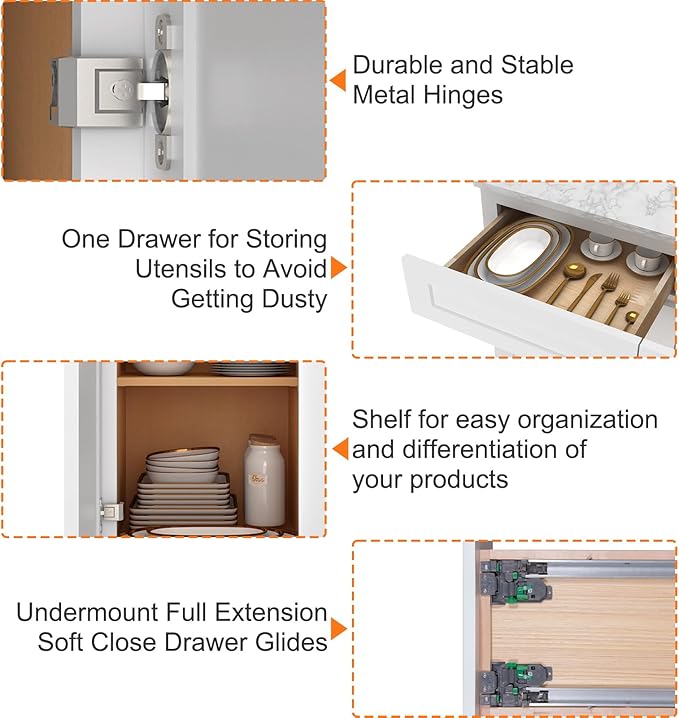 LOVMOR Kitchen Base Cabinets, Sideboard Storage Cabinet, Entryway Cabinet with 1-Drawer & Adjustable Shelf, 24" W X 24" D X 34-1/2"H
