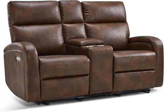 MCombo Zero Wall Recliner Loveseat, 2-Seat Power Wall Hugger Sofa with USB & Type-C Dual Ports, for Small Space, Living Room, RV PR646 (Dark Brown, Loveseat with Console)