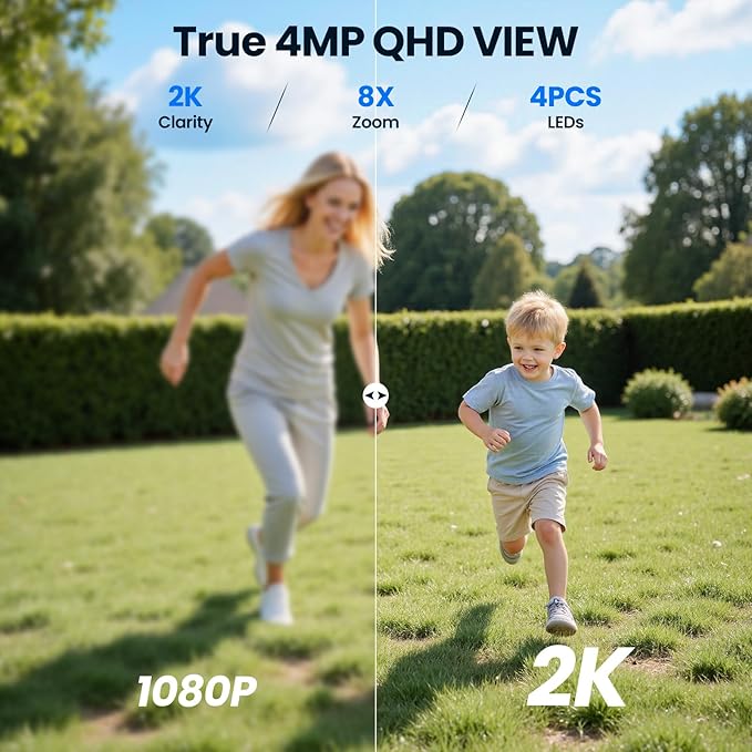 4MP Security Cameras Wireless Outdoor, No Subscription, Solar-Powered Home Security Camera System with 360° Pan Tilt, Color Night Vision, 64GB Local Storage, 5G & 2.4G WiFi, Easy Setup