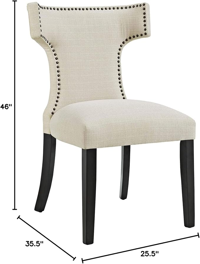Modway Curve Mid-Century Modern Upholstered Fabric Two Dining Chair Set With Nailhead Trim In Beige