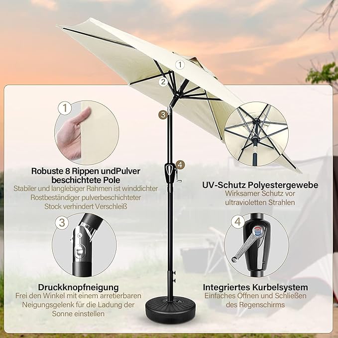 Simple Deluxe 2 Pack 9FT Outdoor Patio Umbrella Table Market Umbrella with Push Button Tilt and Crank, 8 Sturdy Ribs, UV Protection Waterproof for Garden, Lawn, Deck, Backyard, Pool, Creamy White