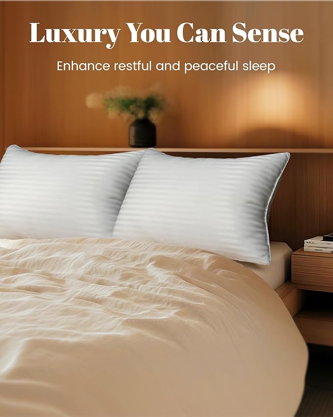 Qnoon Hotel Collection Bed Pillows for Sleeping, Bed Pillows Queen Size Set Of 2,Gusseted Pillow for Back, Stomach or Side Sleepers