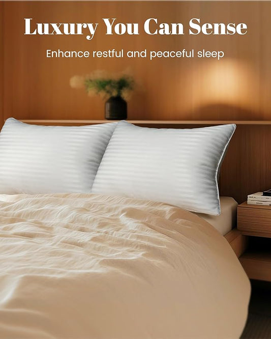 Qnoon Hotel Collection Bed Pillows for Sleeping, Bed Pillows Queen Size Set Of 2,Gusseted Pillow for Back, Stomach or Side Sleepers