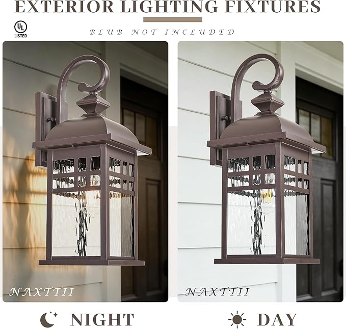 2-Pack Outdoor Wall Lights Fixtures ORB Finish Aluminum Porch Lights Outdoor with Water Ripple Glass Waterproof Outside Lights for House Front Door Garage E26 Socket