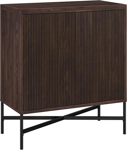 Henn&Hart 28" Fluted Wooden Accent Cabinet, Ribbed Modern Sideboard Buffet Cabinet with 2 Doors and an Adjustable Shelf for Living Room, Dining Room, Bedroom or Entryway, Warm Brown