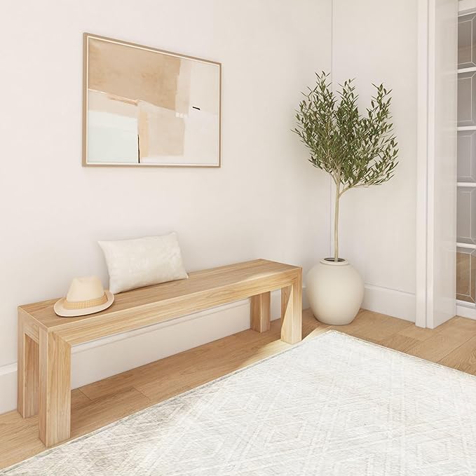 Plank+Beam Modern Dining Room Bench (61in / 1550mm), Blonde Wirebrush