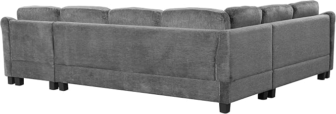 ERYE 112-Inch U-Shaped Sectional Sofa with Movable Storage Ottoman, Oversized Chenille Upholstered Corner Modular Sofa Couch W/Right Facing Chaise Lounge and 3 Toss Pillows