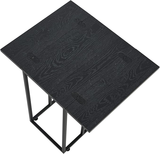Household Essentials Jamestown Extendable C-Shaped for Accessiblity Side End Table Black Oak Wood Grain and Black Metal