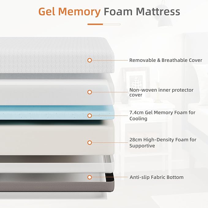 Vesgantti Cal King Mattress, 14 Inch Gel Memory Foam Mattress for Cool Night & Pressure Relief, Medium Plush Feel with Motion Isolating,Breathable Removable Cover