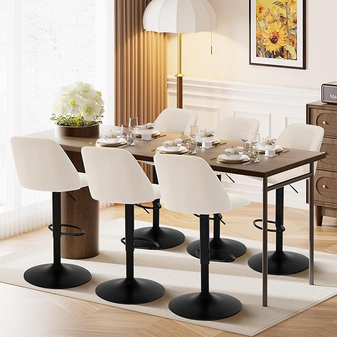 COLAMY Adjustable Fabric Bar Stools,360° Modern Swivel Counter Height Chairs with Soft Cushioned Seat & Stable Metal Base for Dining Room & Kitchen Island,Set of 3,250LBS