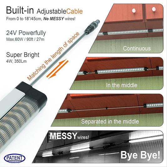 EBD Under Cabinet Lights Touch LED Under Cabinet Lighting Built-in Adjustable Cable No Messy Wires! 6 Pcs Super Bright Light Bar 6500K Cool White 2100Lm Good for Timer & Smart Plug