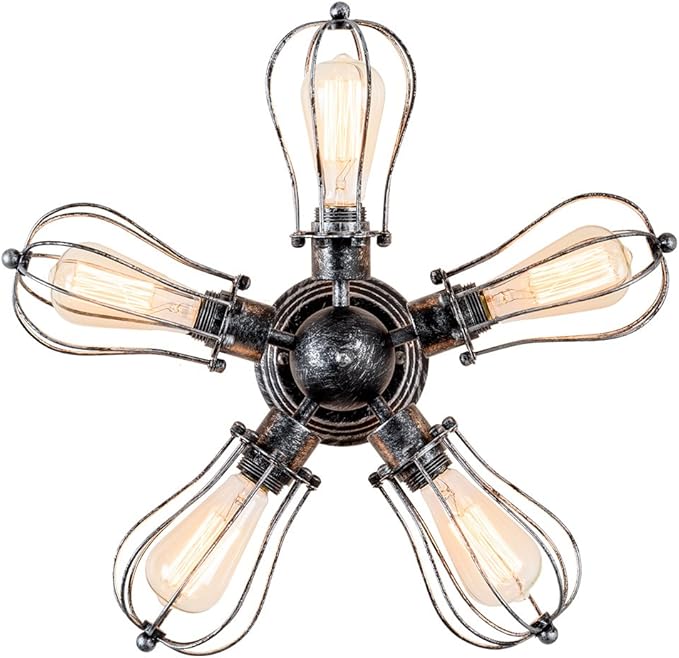 Vintage Ceiling Light Industrial Semi-Flush Mount Ceiling Light Metal Fixtures Painted Finish (with 5 Light) (Silver)