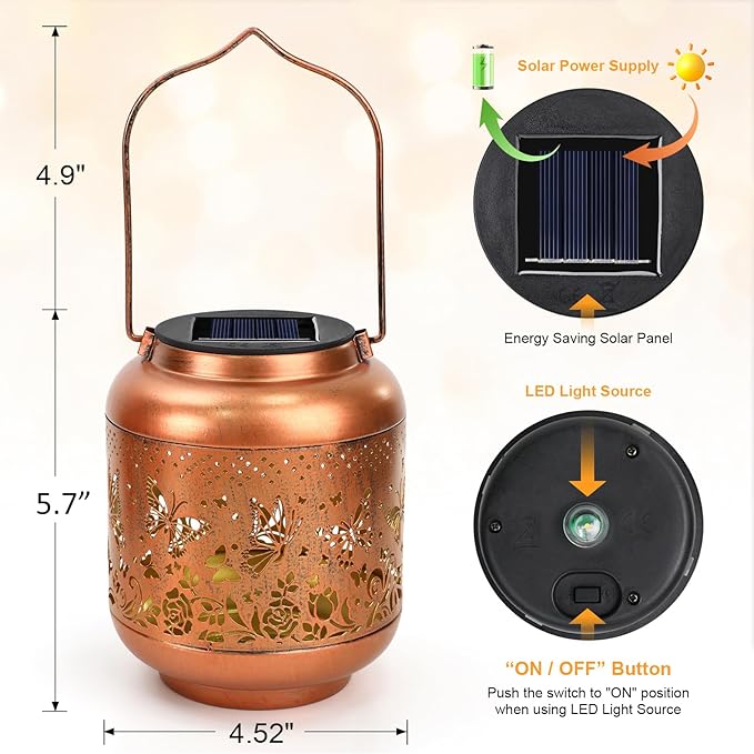 Birthday Gifts for Women Mom Grandma Solar Lantern Outdoor Waterproof, Gardening Gifts for Women, Butterfly Garden Decor Hanging Solar Lights Yard Decorations Outdoor, Backyard, Patio, Porch