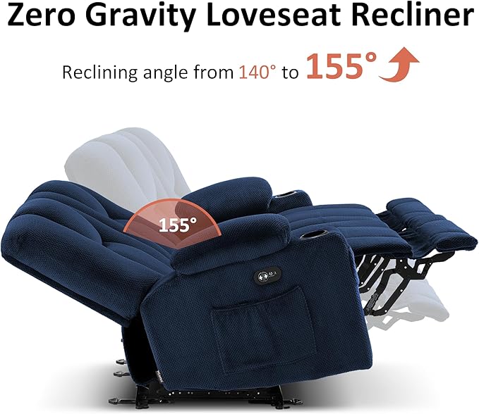 MCombo Zero Gravity Power Loveseat Sofa with Console, Heat and Massage, Reclining Loveseat for Living Room, Fabric 6035SET (Navy Blue, Loveseat with Console)