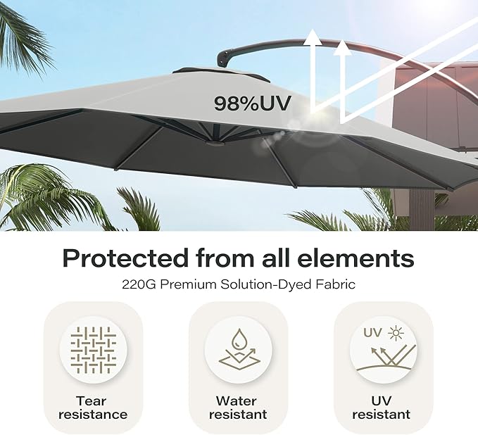LAUSAINT HOME Outdoor Patio Umbrella with Base included, Deluxe Curvy Cantilever Umbrella Heavy Duty Offset Hanging Umbrella