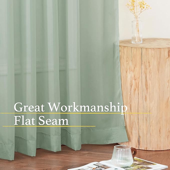 NICETOWN Sage Green Sheer Curtains for Living Room, Rod Pocket Soft & Airy Voile Sheer Panels Window Treatments with Light Filtering for Home Office, 60" W x 84" L, Set of 4