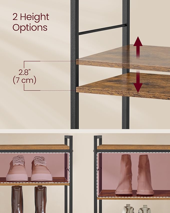 VASAGLE Hall Tree with Shoe Bench, Coat Rack Shoe Bench Set, Entryway Furniture, Multifunctional, 12 Metal Hooks, 4-Tier Shoe Rack, for Entryway, Bedroom, Rustic Brow ULSB107K01