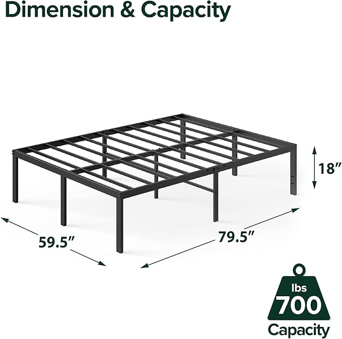 Zinus Yelena 18 Inch Queen Metal Platform Bed Frame, Steel Slat Support, No Box Spring Needed, Easy Assembly