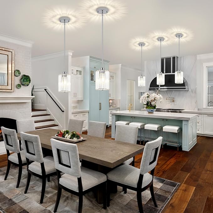 Chrome Pendant Lights,2 Pack Crystal Pendant Lighting for Kitchen Island, Modern Mini Kitchen Chandeliers Hanging Pendant Lights for Bedroom Dining Room Hallway