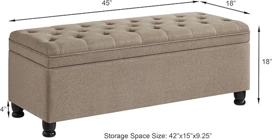 Upholstered Ottoman with Storage,Entryway Bench with Tufted Buttons and Spindle Wooden Legs for Living Room,Bedroom,Linen