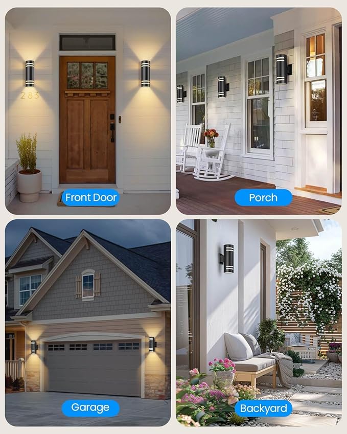 KIZON Dusk to Dawn Outdoor Lighting 2 Pack, Modern Outdoor Wall Lights Black Exterior Lighting Fixtures with LED Bulbs Included, Cylinder Outdoor Sconce Lights for House Porch, ETL Listed