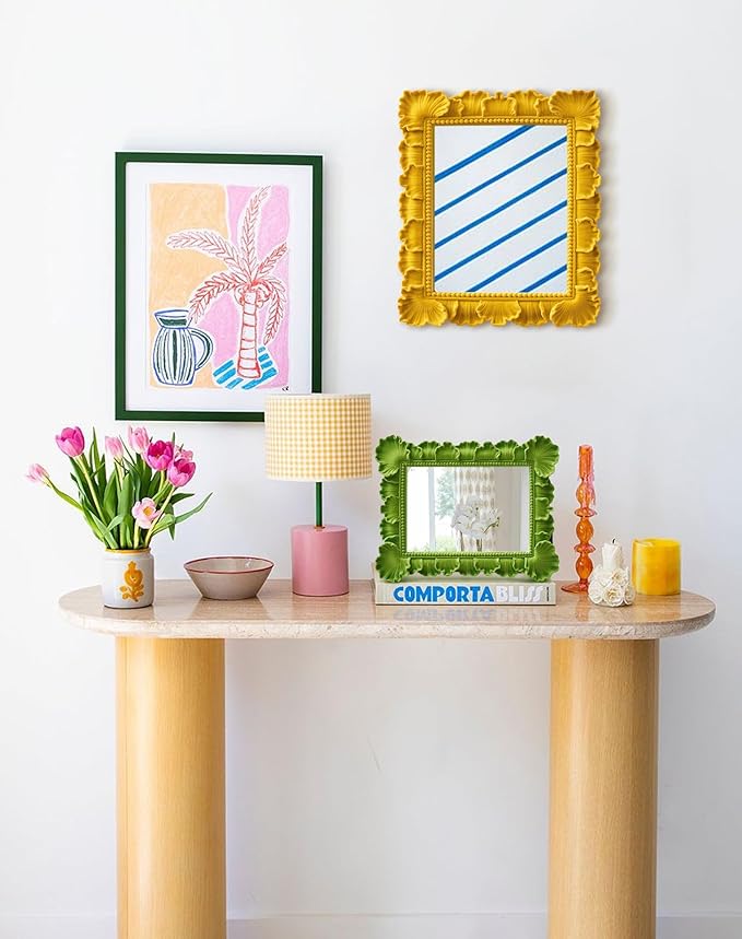 Leaf-Themed Framed Decorative Mirror for Makeup Dresser Table Gallery Wall Art, 9.8x7.7 Funky Wall Mirrors for Fall Autumn Winter Thanksgiving Christmas Holiday Accent (Yellow-Orange)