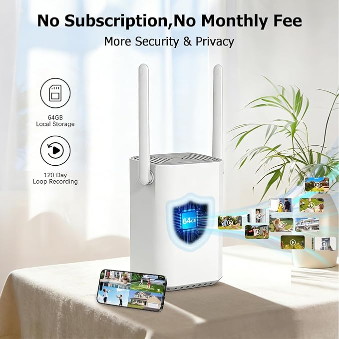 Solar Security Cameras Wireless Outdoor, 2 Cam-Kit, 4MP Home Security System with Color Night Vision, 2.4G & 5G WiFi, 360° Pan & Tilt, 64GB Local Storage, No Subscription, Motion Detection, Spotlight